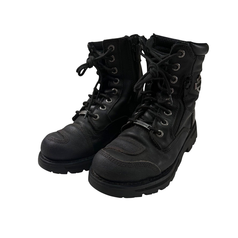 Harley Davidson Womens Size 7.5 Black Leather Motorcycle Combat Biker Boots Zip